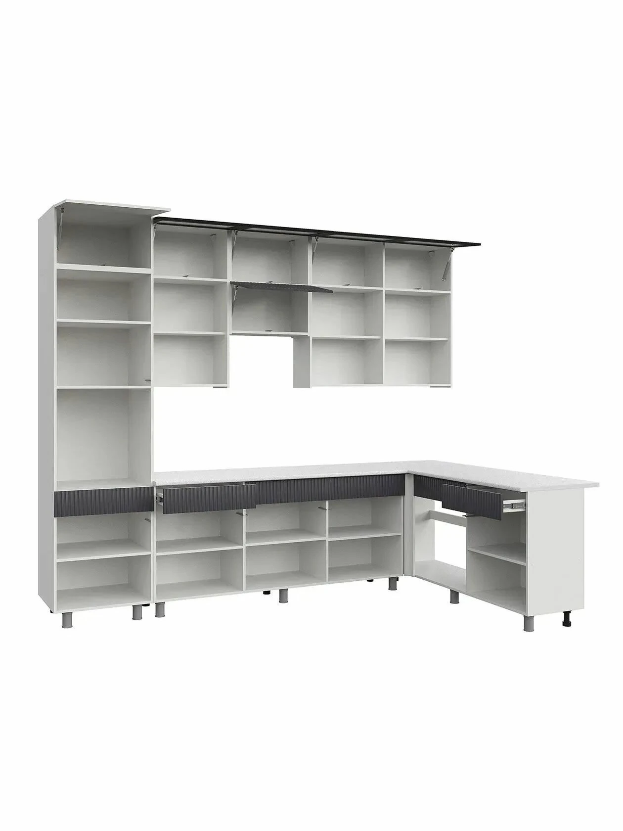 Угловая кухня София Гренто МДФ/ЛДСП 3,0х1,8м белый бланж/графит со столешницей прав.